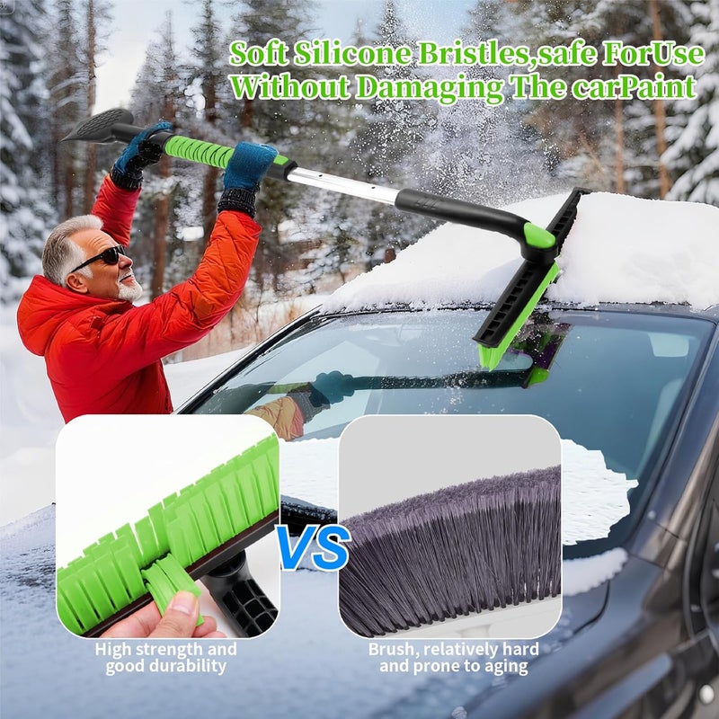 Nibule 45.6" Ice Scraper and Snow Brush for Car Windshield [Silicone Bristles] ,3-in-1 Extendable Emergency Snow Shovel with Ergonomic Foam Grip and 360° Pivoting Brush Head for Christmas, Car Auto Truck SUV - Image 2
